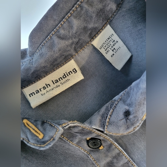 Marsh Landing Women's Tencel Chambray Button-down Shirt Grey M - Picture 4 of 7